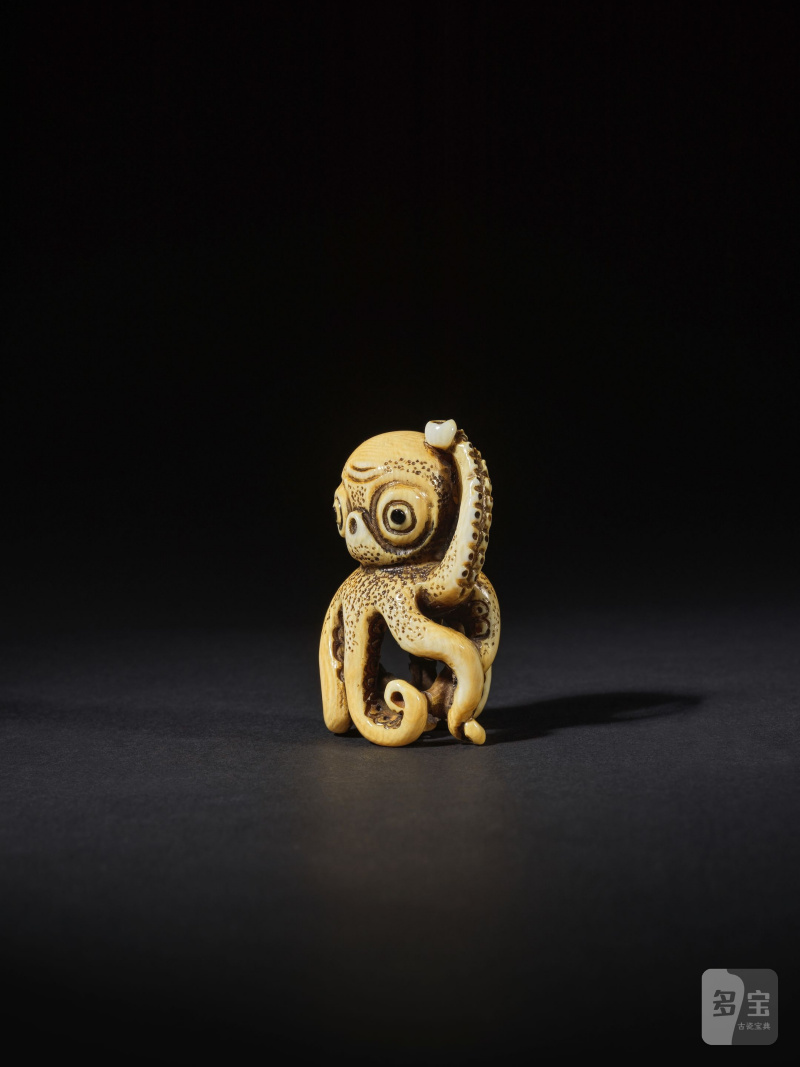 象牙彫根付 蛸 銘「房之」 19世紀 | NETSUKE EN IVOIRE REPRÉSENTANT UN POULPE - 图4